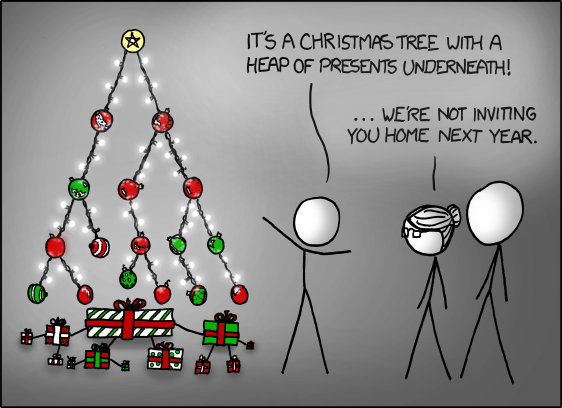 XKCD 835: "Not only is that terrible in general, but you just KNOW Billy's going to open the root present first, and then everyone will have to wait while the heap is rebuilt."